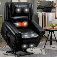 Fauteuil inclinable releveur en cuir véritable marron avec fonction de chauffage, de massage et ports USB