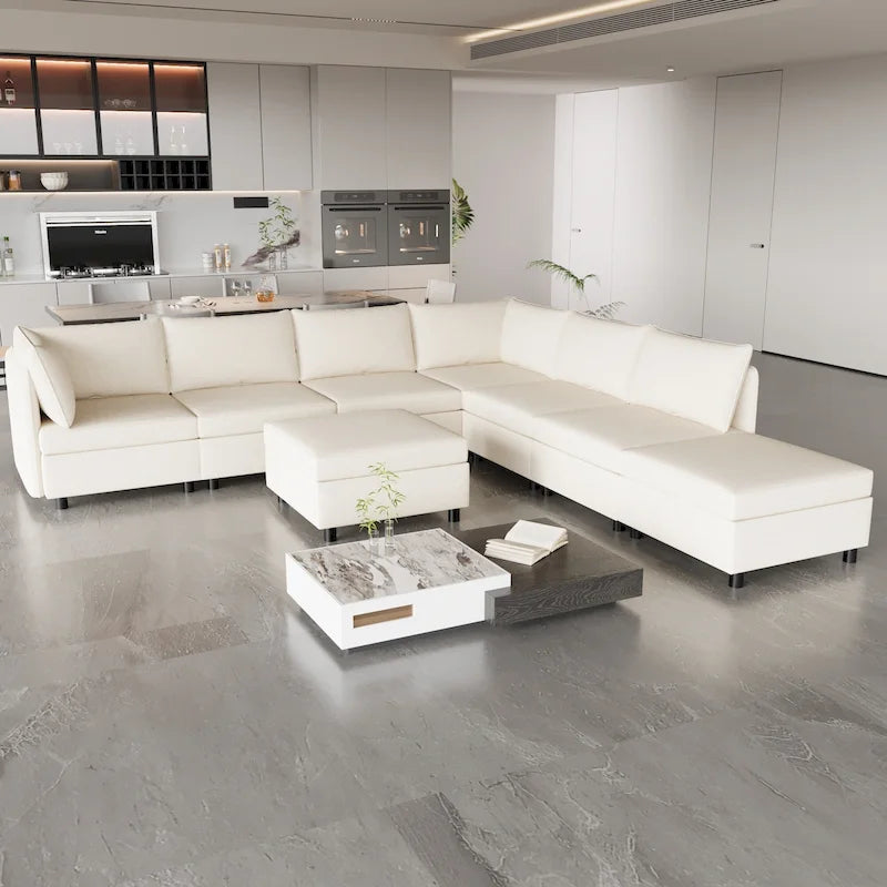 Canapé modulable convertible beige 129 8 places avec rangement