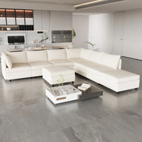 Canapé modulable convertible beige 129 8 places avec rangement