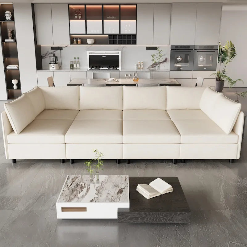Canapé modulable convertible beige 129 8 places avec rangement