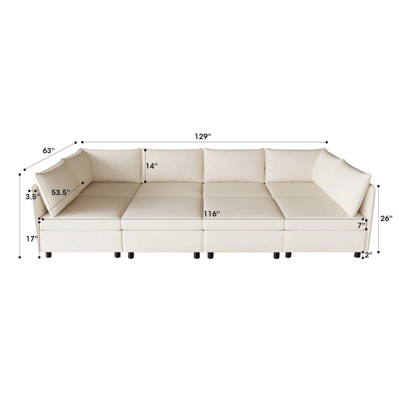 Canapé modulable convertible beige 129 8 places avec rangement