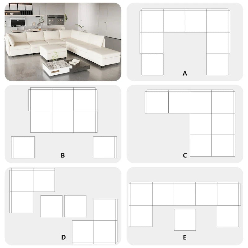 Canapé modulable convertible beige 129 8 places avec rangement