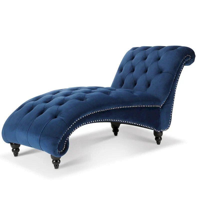Méridienne bleue 27.17 capitonnée à boutons avec clous décoratifs