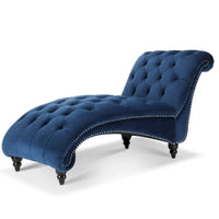 Méridienne bleue 27.17 capitonnée à boutons avec clous décoratifs