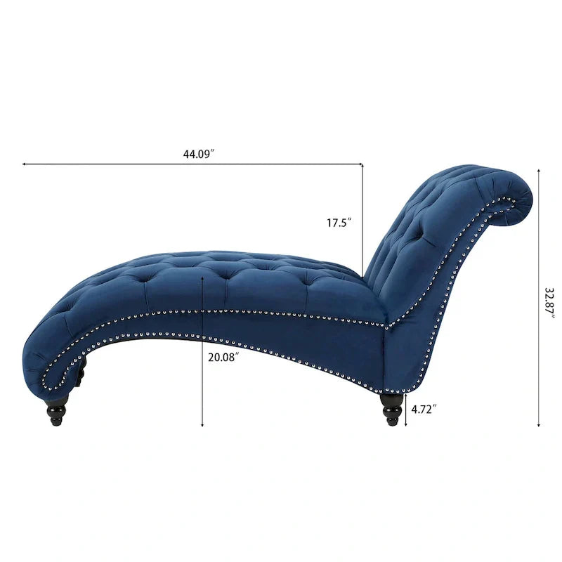 Méridienne bleue 27.17 capitonnée à boutons avec clous décoratifs