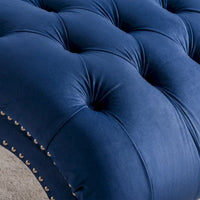 Méridienne bleue 27.17 capitonnée à boutons avec clous décoratifs