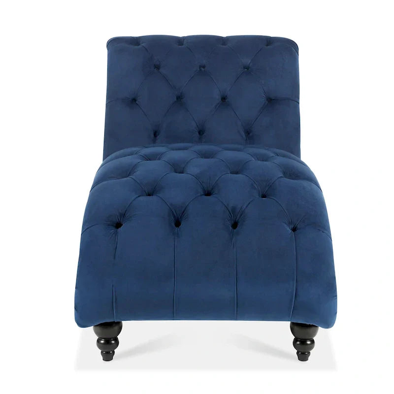 Méridienne bleue 27.17 capitonnée à boutons avec clous décoratifs