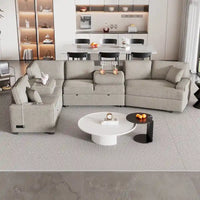 Canapé d'angle en L 6 places de 320 cm avec lit gigogne, ports de chargement USB et tablettes avec porte-gobelets rabattables