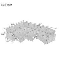 Canapé d'angle en L 6 places de 320 cm avec lit gigogne, ports de chargement USB et tablettes avec porte-gobelets rabattables