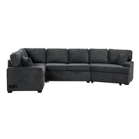 Canapé d'angle en L 6 places de 320 cm avec lit gigogne, ports de chargement USB et tablettes avec porte-gobelets rabattables