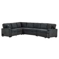 Canapé d'angle en L 6 places de 320 cm avec lit gigogne, ports de chargement USB et tablettes avec porte-gobelets rabattables