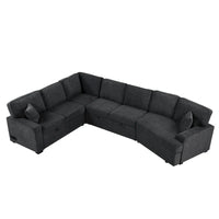 Canapé d'angle en L 6 places de 320 cm avec lit gigogne, ports de chargement USB et tablettes avec porte-gobelets rabattables