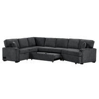 Canapé d'angle en L 6 places de 320 cm avec lit gigogne, ports de chargement USB et tablettes avec porte-gobelets rabattables