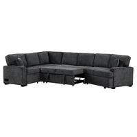 Canapé d'angle en L 6 places de 320 cm avec lit gigogne, ports de chargement USB et tablettes avec porte-gobelets rabattables