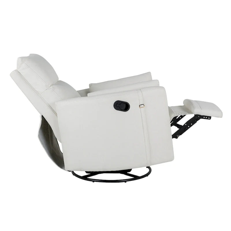 Fauteuil inclinable, pivotant et à bascule capitonné beige avec inclinaison manuelle, pivotement à 360° et deux coussins amovibles