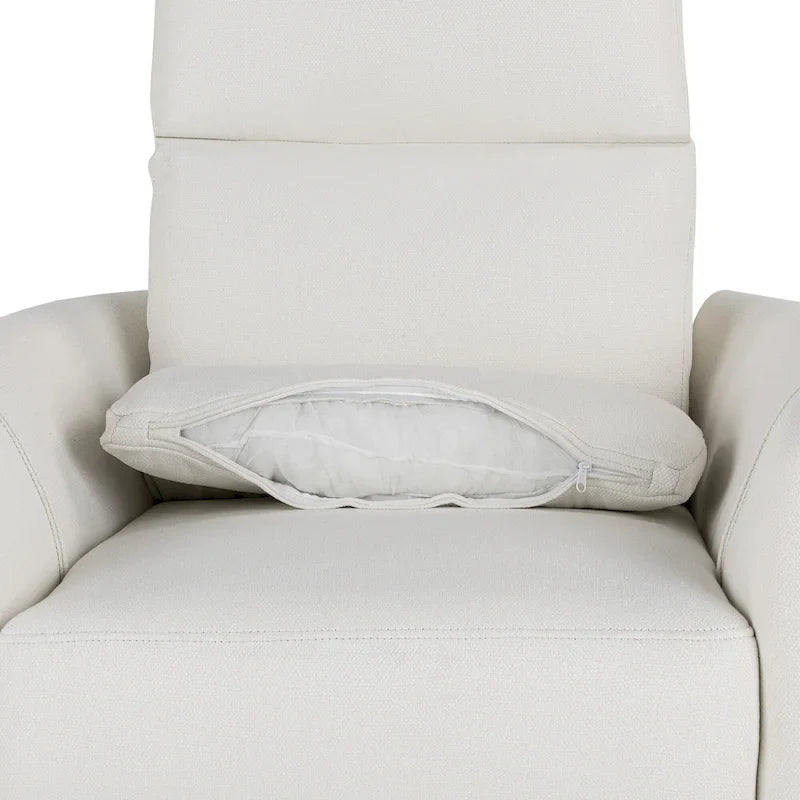 Fauteuil inclinable, pivotant et à bascule capitonné beige avec inclinaison manuelle, pivotement à 360° et deux coussins amovibles
