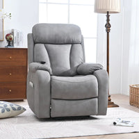 Fauteuil releveur électrique en tissu gris pour personnes âgées, avec télécommande, coussin surrembourré, poche latérale et structure robuste