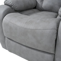 Fauteuil releveur électrique en tissu gris pour personnes âgées, avec télécommande, coussin surrembourré, poche latérale et structure robuste