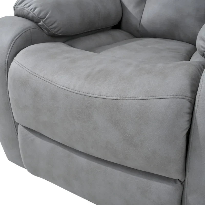 Fauteuil releveur électrique en tissu gris pour personnes âgées, avec télécommande, coussin surrembourré, poche latérale et structure robuste