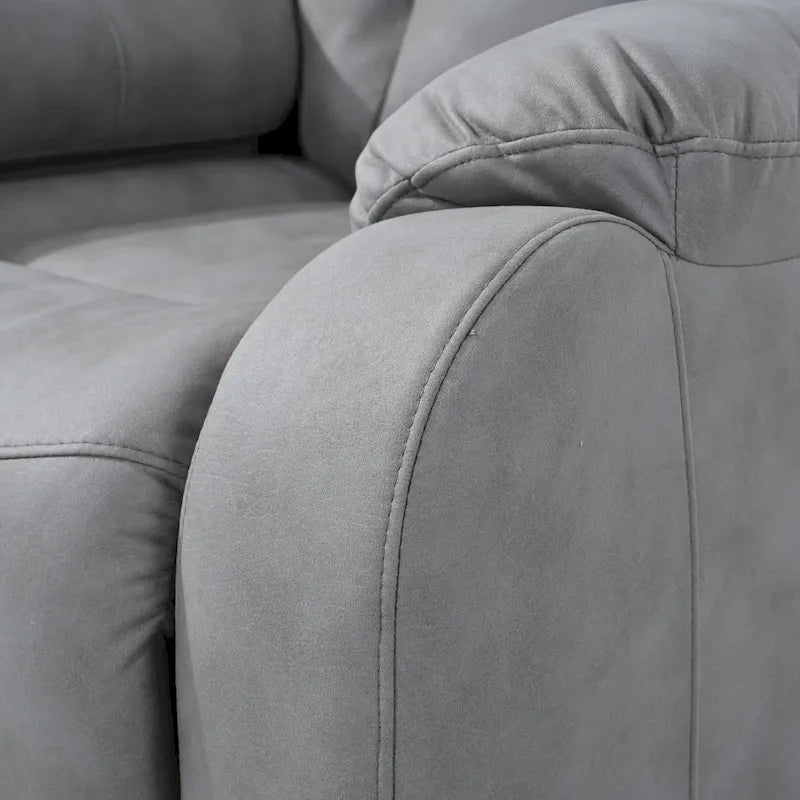 Fauteuil releveur électrique en tissu gris pour personnes âgées, avec télécommande, coussin surrembourré, poche latérale et structure robuste