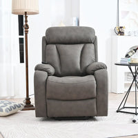 Fauteuil releveur électrique en tissu gris pour personnes âgées, avec télécommande, coussin surrembourré, poche latérale et structure robuste
