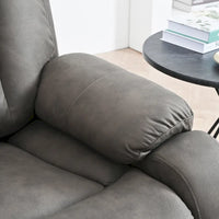 Fauteuil releveur électrique en tissu gris pour personnes âgées, avec télécommande, coussin surrembourré, poche latérale et structure robuste