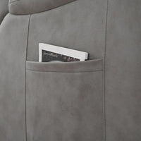 Fauteuil releveur électrique en tissu gris pour personnes âgées, avec télécommande, coussin surrembourré, poche latérale et structure robuste