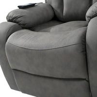 Fauteuil releveur électrique en tissu gris pour personnes âgées, avec télécommande, coussin surrembourré, poche latérale et structure robuste