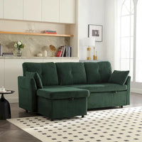 Canapé Modulable 3 Places Vert Forme L 81.1 pouces avec Méridienne Réversible et Rangement, Canapé-Lit en Velours Moelleux pour Salon