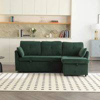 Canapé Modulable 3 Places Vert Forme L 81.1 pouces avec Méridienne Réversible et Rangement, Canapé-Lit en Velours Moelleux pour Salon