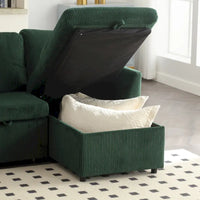 Canapé Modulable 3 Places Vert Forme L 81.1 pouces avec Méridienne Réversible et Rangement, Canapé-Lit en Velours Moelleux pour Salon