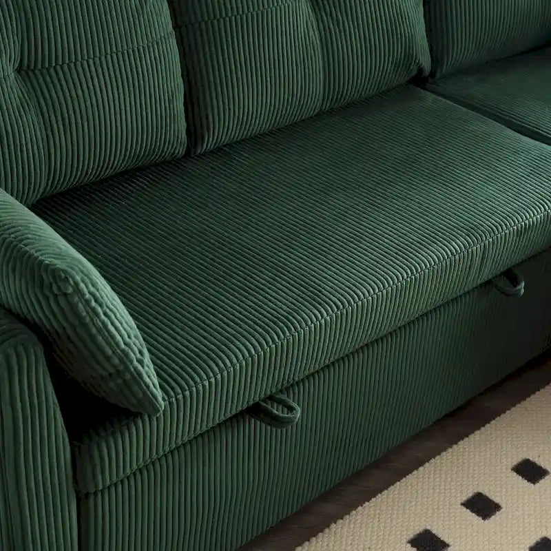 Canapé Modulable 3 Places Vert Forme L 81.1 pouces avec Méridienne Réversible et Rangement, Canapé-Lit en Velours Moelleux pour Salon