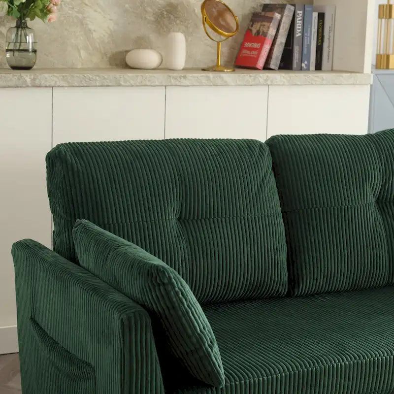 Canapé Modulable 3 Places Vert Forme L 81.1 pouces avec Méridienne Réversible et Rangement, Canapé-Lit en Velours Moelleux pour Salon