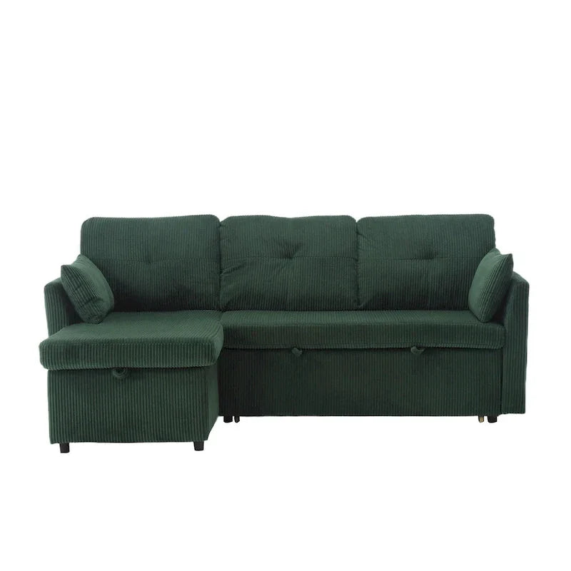 Canapé Modulable 3 Places Vert Forme L 81.1 pouces avec Méridienne Réversible et Rangement, Canapé-Lit en Velours Moelleux pour Salon