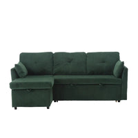 Canapé Modulable 3 Places Vert Forme L 81.1 pouces avec Méridienne Réversible et Rangement, Canapé-Lit en Velours Moelleux pour Salon