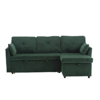 Canapé Modulable 3 Places Vert Forme L 81.1 pouces avec Méridienne Réversible et Rangement, Canapé-Lit en Velours Moelleux pour Salon