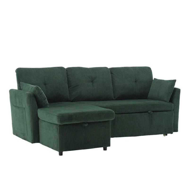 Canapé Modulable 3 Places Vert Forme L 81.1 pouces avec Méridienne Réversible et Rangement, Canapé-Lit en Velours Moelleux pour Salon