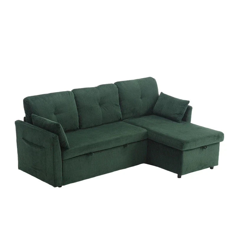 Canapé Modulable 3 Places Vert Forme L 81.1 pouces avec Méridienne Réversible et Rangement, Canapé-Lit en Velours Moelleux pour Salon