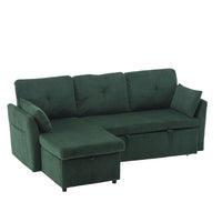 Canapé Modulable 3 Places Vert Forme L 81.1 pouces avec Méridienne Réversible et Rangement, Canapé-Lit en Velours Moelleux pour Salon