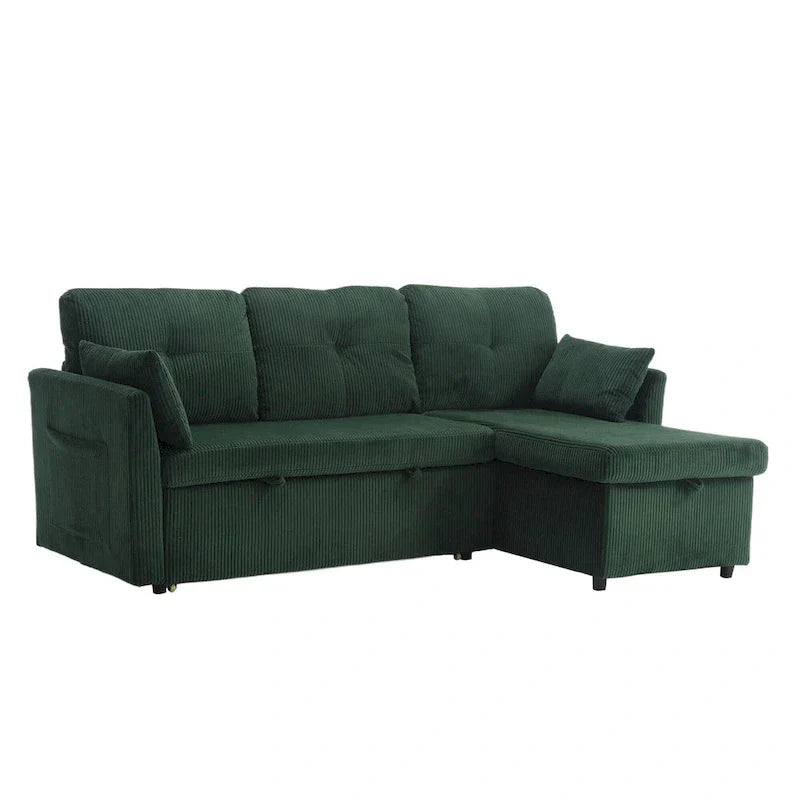 Canapé Modulable 3 Places Vert Forme L 81.1 pouces avec Méridienne Réversible et Rangement, Canapé-Lit en Velours Moelleux pour Salon