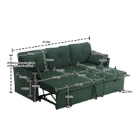 Canapé Modulable 3 Places Vert Forme L 81.1 pouces avec Méridienne Réversible et Rangement, Canapé-Lit en Velours Moelleux pour Salon