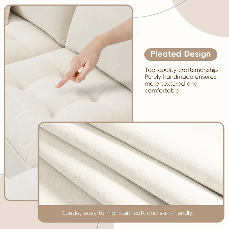 Canapé d'angle convertible en L 4 places avec pouf amovible et coussins assortis, revêtement en velours suédine