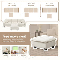 Canapé d'angle convertible en L 4 places avec pouf amovible et coussins assortis, revêtement en velours suédine