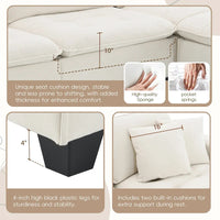 Canapé d'angle convertible en L 4 places avec pouf amovible et coussins assortis, revêtement en velours suédine