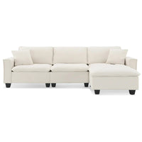 Canapé d'angle convertible en L 4 places avec pouf amovible et coussins assortis, revêtement en velours suédine