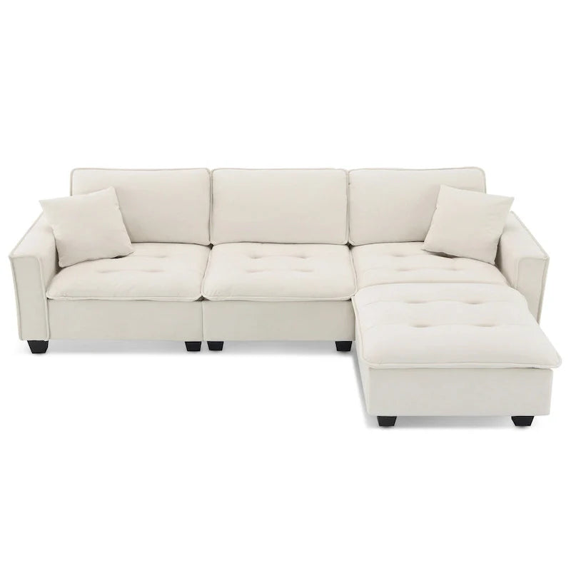Canapé d'angle convertible en L 4 places avec pouf amovible et coussins assortis, revêtement en velours suédine