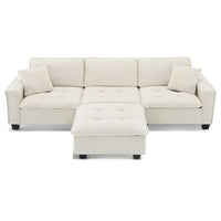 Canapé d'angle convertible en L 4 places avec pouf amovible et coussins assortis, revêtement en velours suédine