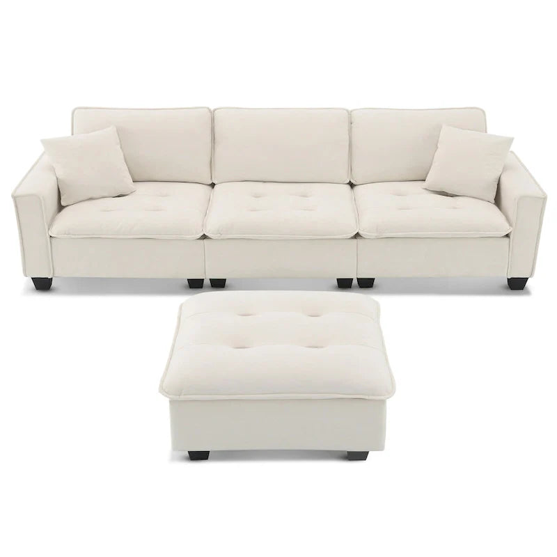 Canapé d'angle convertible en L 4 places avec pouf amovible et coussins assortis, revêtement en velours suédine