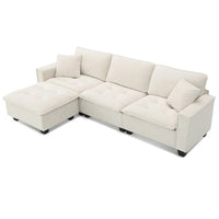 Canapé d'angle convertible en L 4 places avec pouf amovible et coussins assortis, revêtement en velours suédine