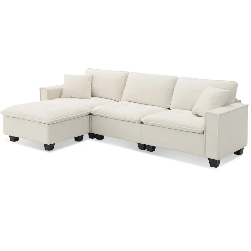 Canapé d'angle convertible en L 4 places avec pouf amovible et coussins assortis, revêtement en velours suédine